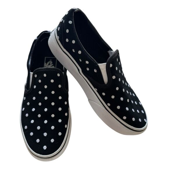 Vans Classic Slip On Platform Suede Shoes Black White Polka Dot Retro W5 M3.5 - Picture 1 of 12